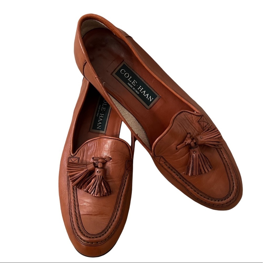 Cole Haan Leather Loafers Tassle Cognac Brown